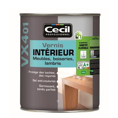 Vernis bois intérieur VX401 Cecil - Meubles boiseries lambris - Incolore Mat - Pot 1L