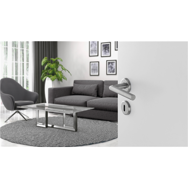 Ensemble sur rosace clé en L Utrecht Hoppe Inox finition mat pour porte de 38 - 42 mm