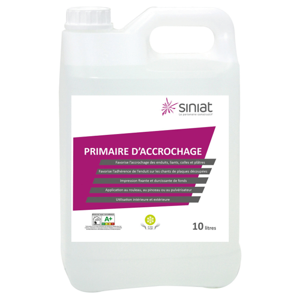Primaire d'accrochage incolore pour enduits mortiers colles et plâtres sur tous supports - Siniat - bidon de 10 l