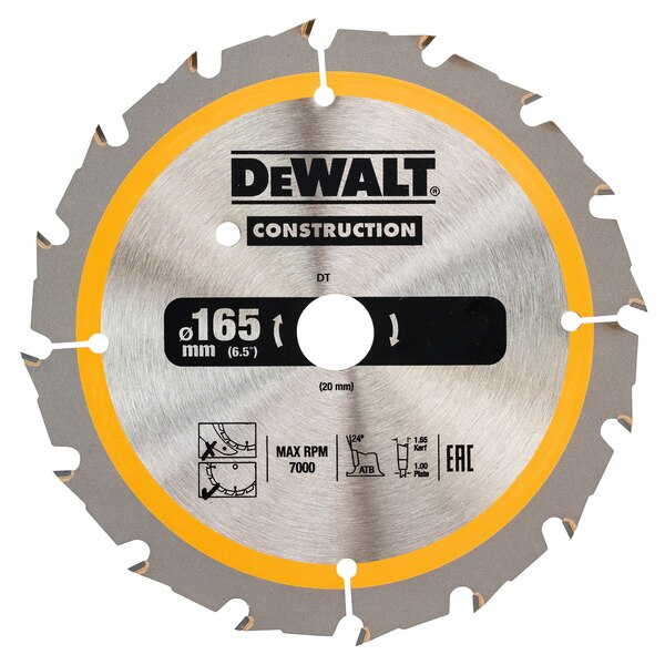 Lame scie circulaire bois de construction Dewalt DT1948-QZ Ø 165 mm alésage 20 mm 16 dents