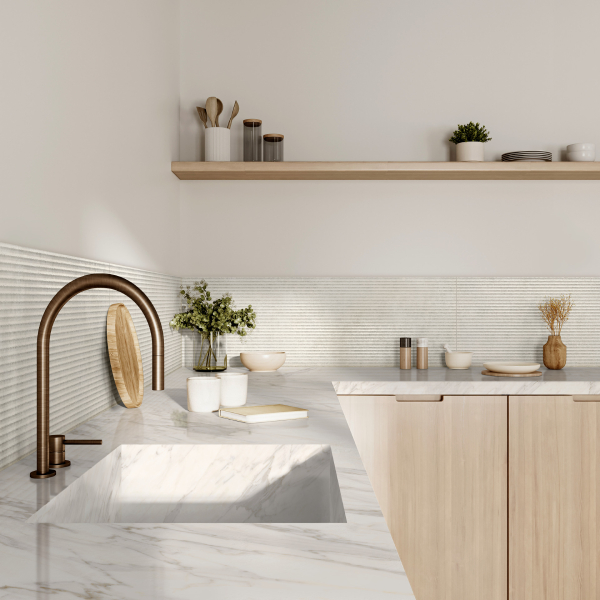 Revêtement mural salle de bain effet pierre Blanc - Tiempo Wall 3D - 90 x 30 cm - ép. 10 mm