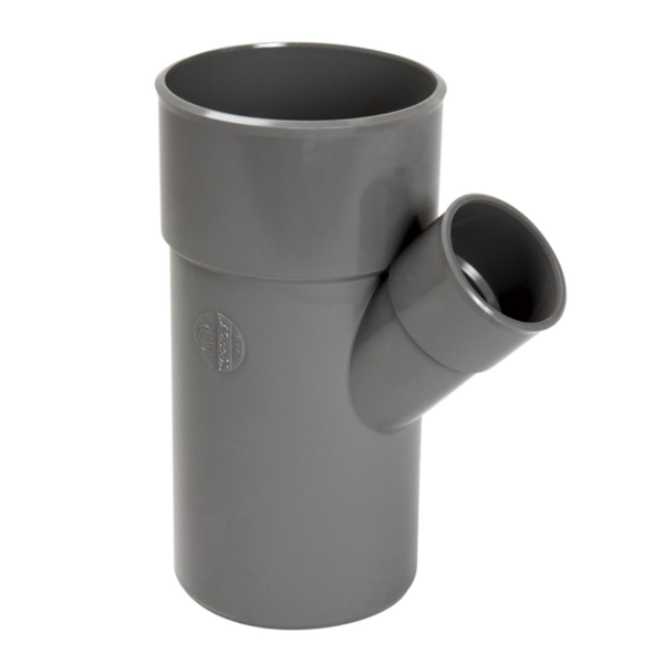 Embranchement simple mâle/femelle - Diamètre 100/40 mm - Degré angle 45° - À coller - PVC - Gris