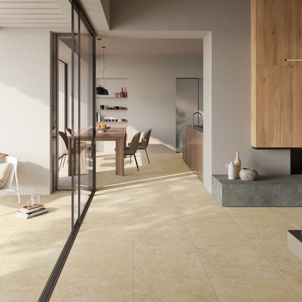 Carrelage intérieur effet travertin en grès cérame rectifié - Merhaba - 60 x 60 cm - ép. 9 mm - Beige