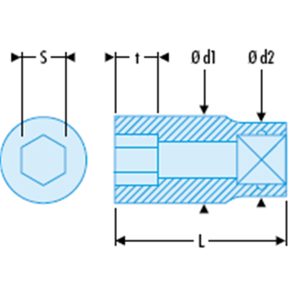 Douille 1/2" 6 pans diamètre 25 mm