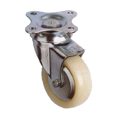 Roulette en plastique blanc à platine pivotante en acier zingué - diamètre 32 mm - capacité de 25 kg