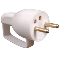 Fiche male droite à coiffe avec anneau de traction 2P+T 16A blanc