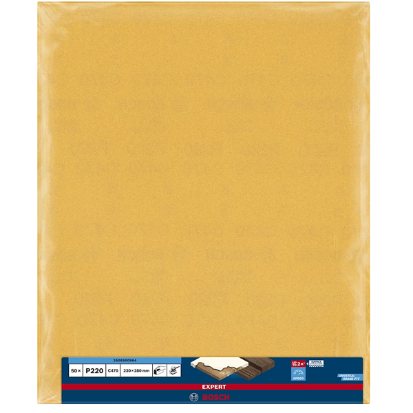 Feuille abrasive pour ponçage manuel bois et peinture - Expert Bosch C470 - 230x280 mm grain 220