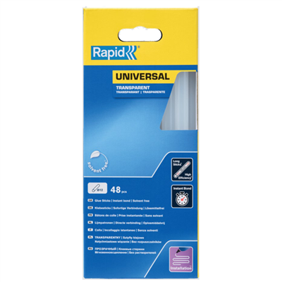Colle stick en bâton multi-usages Rapid - Longueur 190 mm Ø 12 mm - Transparent - Boîte de 48