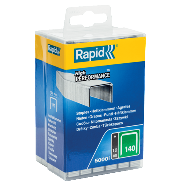 Agrafe en fil plat n°140 Rapid haute performante - acier galvanisé - longueur 10 mm - boîte de 5000