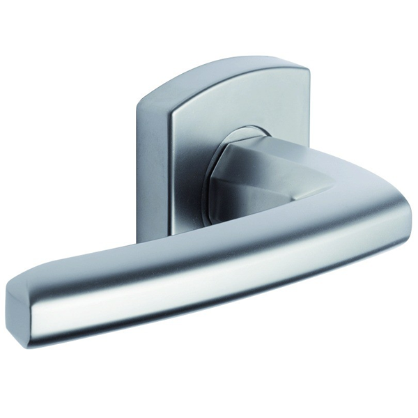 Poignée de porte à bec de cane sur rosace Vachette Scult - chrome velours - béquille double de carré 7 mm