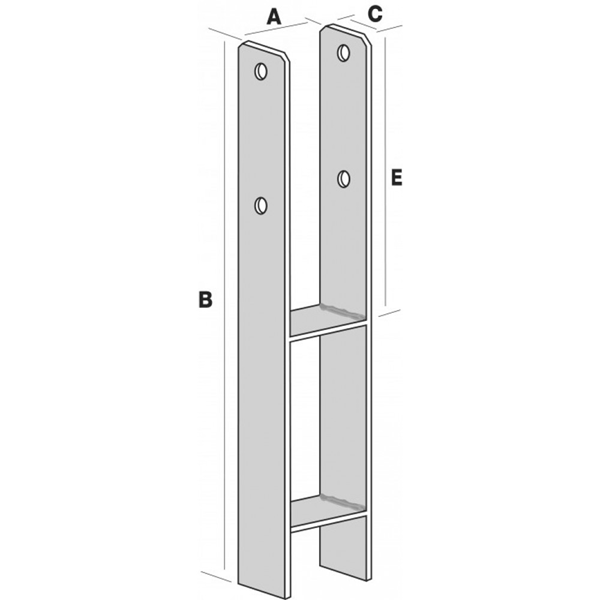 Pied de poteau en H à sceller pour ancrage bois largeur 91 mm hauteur 600 mm
