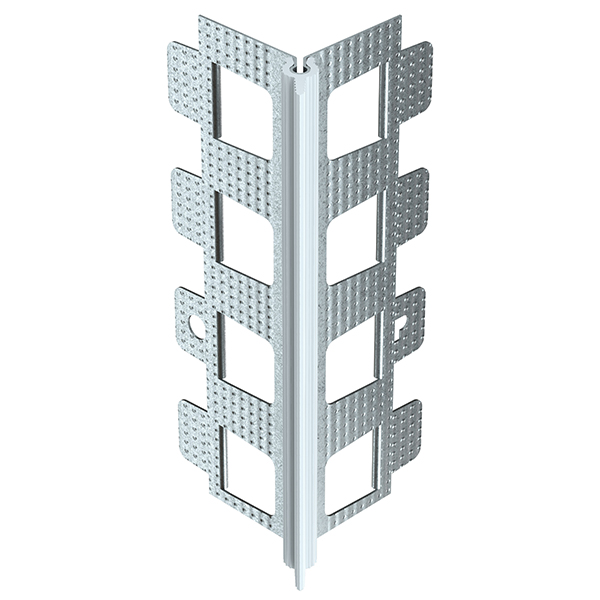 Profilé d'angle perforé acier galvanisé + jonc PVC fin Protektor PowerGrip - 10 mm - Blanc - Long.3 M