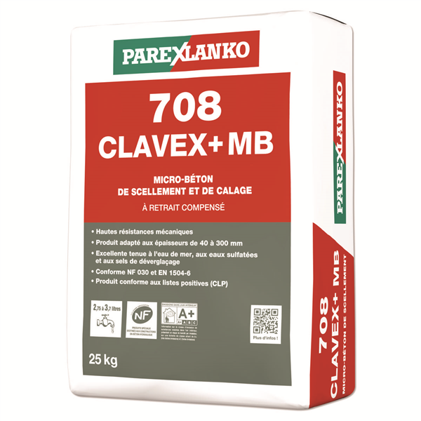 Micro-béton de scellement et de calage à retrait compensé CLAVEX+ MB 708 - Sac de 25 KG