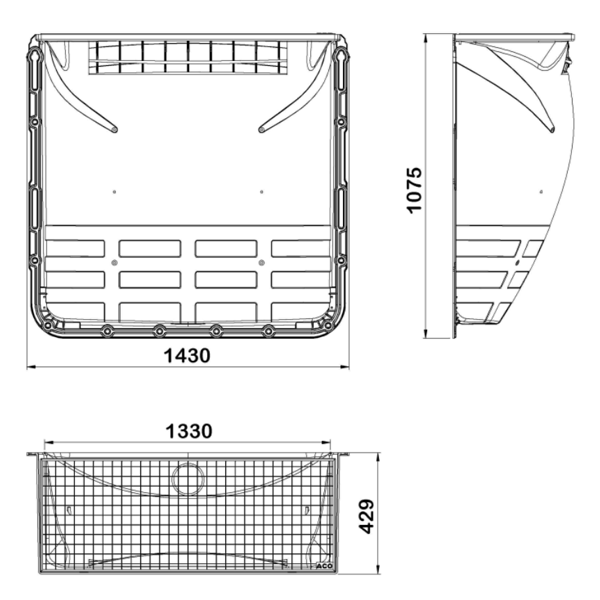 Cour anglaise en polypropylène - 1250 x 1000 x 400 mm - grille caillebotis maille 30 x 30 mm - accessible piéton