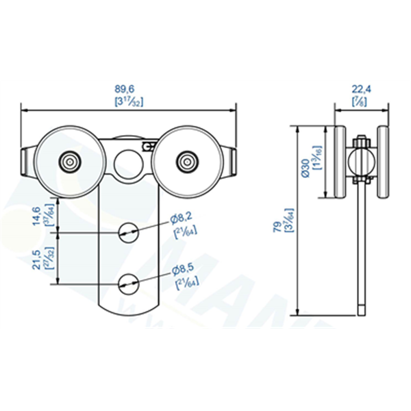Chariot à 4 galets auto-orientables galets en acier montés sur billes pour rail mantion 35x30 - Lot de 2