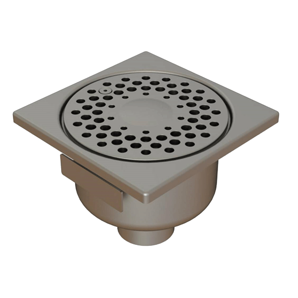 Siphon de douche en inox - cloche avec garde d'eau de 50 mm - 150 x 150 mm - sortie verticale 50 mm