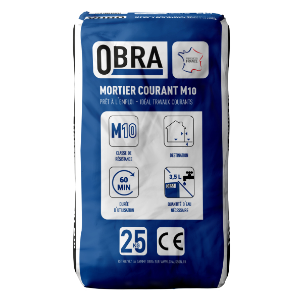 Mortier sec M10 pour travaux courants de maçonnerie - Obra - Prêt à gâcher - Sac de 25 kg