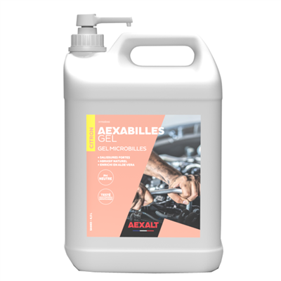 Gel nettoyant microbilles pour mains parfum citron - salissures fortes - Aexabilles Aexalt - bidon avec pompe de 4,5 LTR