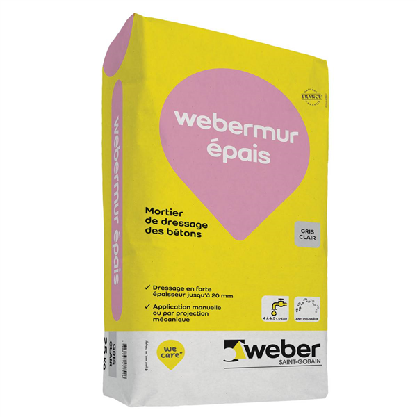 Mortier de ragréage et de dressage des bétons Webermur épais