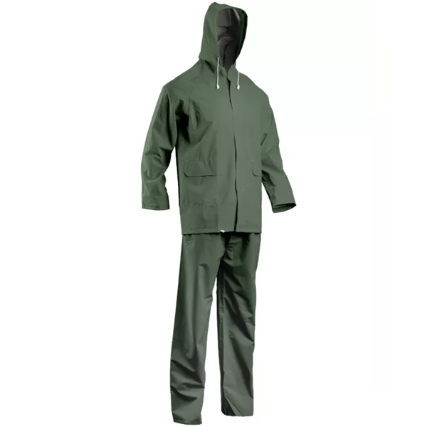 Ensemble de pluie avec veste et pantalon en PVC vert - taille L