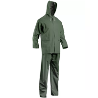 Ensemble de pluie avec veste à capuche et pantalon imperméables en PVC vert - taille XL