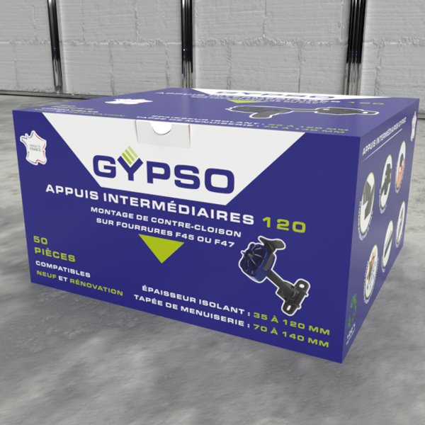 Appui intermédiaire réglable Gypso 120 pour fourrure F45 ou F47 - isolant de 35 à 120 MM - boîte de 50