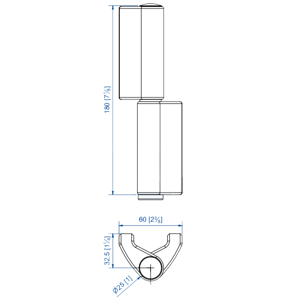 Paumelle déportée à souder Mantion 1514GJOSO pour système Opentec FMF150 -  axe Ø 14 mm - hauteur 180 mm