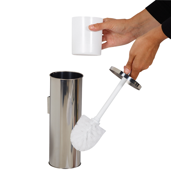 Porte-balayette mural design pour WC  - Rivea Rossignol - Support inox et brosse blanche