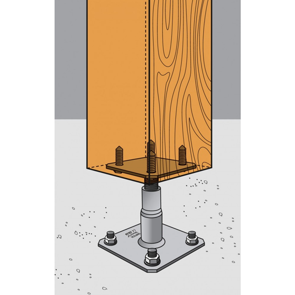 Pied de poteau réglable hauteur 100 à 150 mm platines 100 x 100 mm et 130 x 130 mm