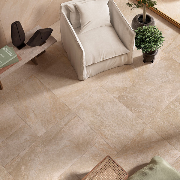 Carrelage sol intérieur effet pierre en grès cérame rectifié - Geostone - 60,0 CM x 60,0 CM - ép. 9,00 MM - Sabbia