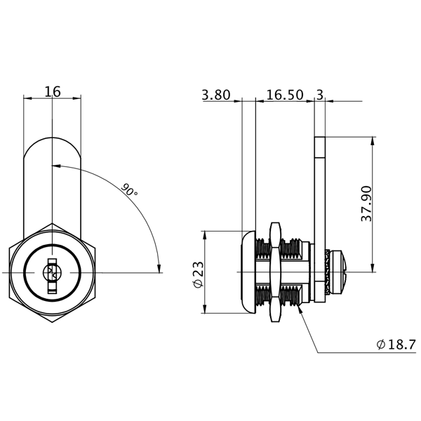 Serrure batteuse à came universelle Abus UHZ20 en zamack nickelé avec 2 clés - came de 37,9 x 16 mm