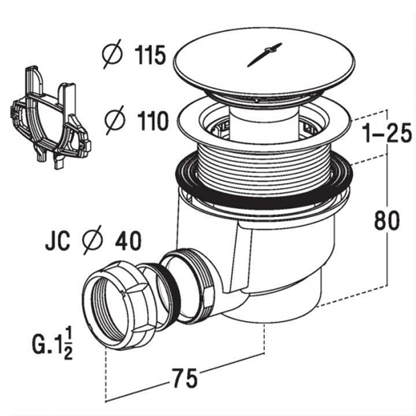 Bonde de douche Nicoll - Diamètre 90 mm - Sortie horizontale 40 mm - Capot ABS chromé