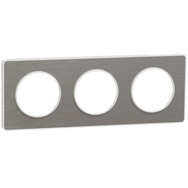 Plaque de finition triple Schneider Odace Touch pour 3 postes encastrés - alu brossé liseré blanc