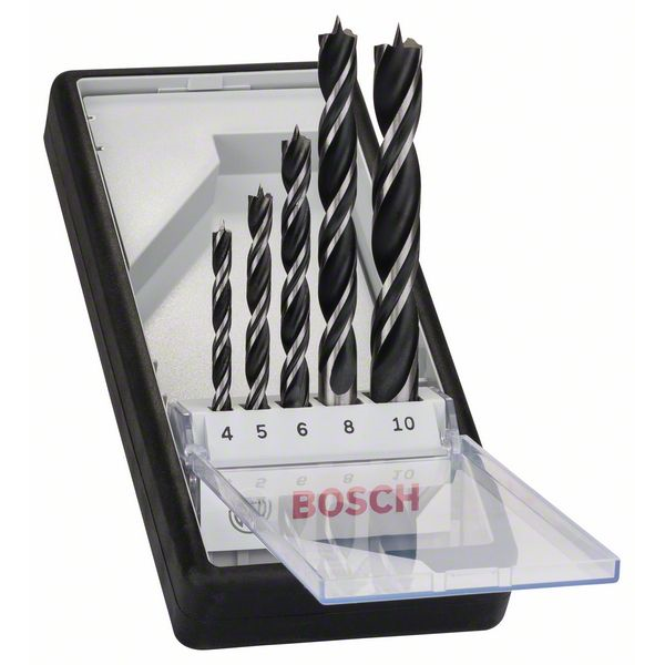 Coffret de 5 mèches à bois hélicoïdales Bosch Robuste Line ⌀ 4 5 6 8 et 10 mm