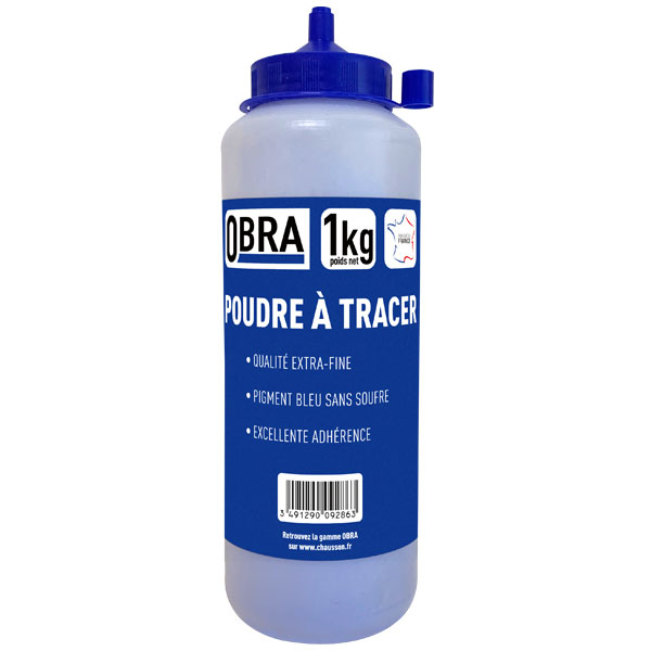 Poudre à tracer extra-fine Bleue Obra pour cordeau de marquage - sans soufre - biberon de 1,00 KG
