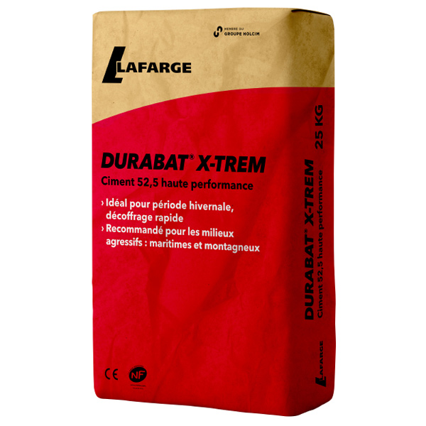 Ciment haute résistance pour milieux agressifs - Durabat X-TREM 52,5N - Sac de 25 kg