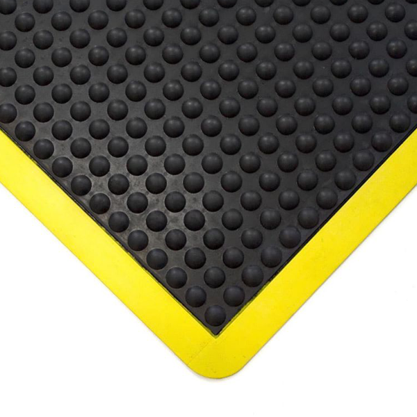 Tapis antifatigue à bulles - MBY83PR - noir avec bords jaunes - 60 x 90 cm