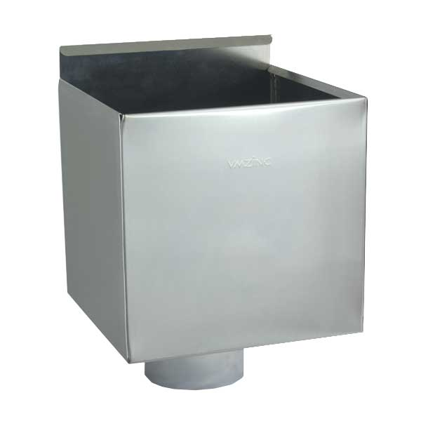 Boîte à eau zinc carrée pour raccordement pluvial - 220 x 220 x 220 mm - Ø 80,0 MM - Zinc naturel