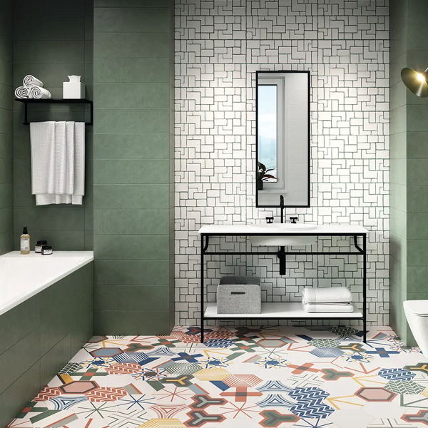 Faïence murale hexagonale effet carreaux de ciment - Stay - 23 x 26 cm - ép. 9 mm - mix de 16 pièces