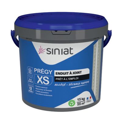 Enduit à joint prêt à l'emploi pour plaques de plâtre - Prégy XS Siniat - allégé et séchage rapide - seau de 15,0 KG