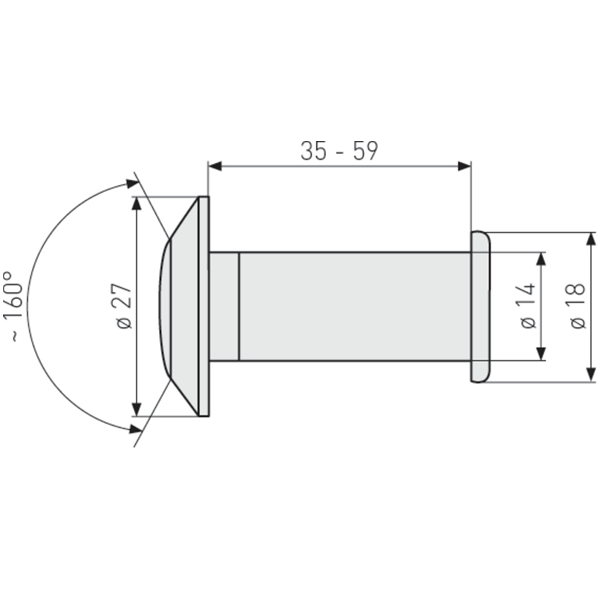 Judas optique Abus 1200 pour porte d'entrée d'épaisseur 35 à 59 mm - Ø 14 mm - vue à 160° - doré