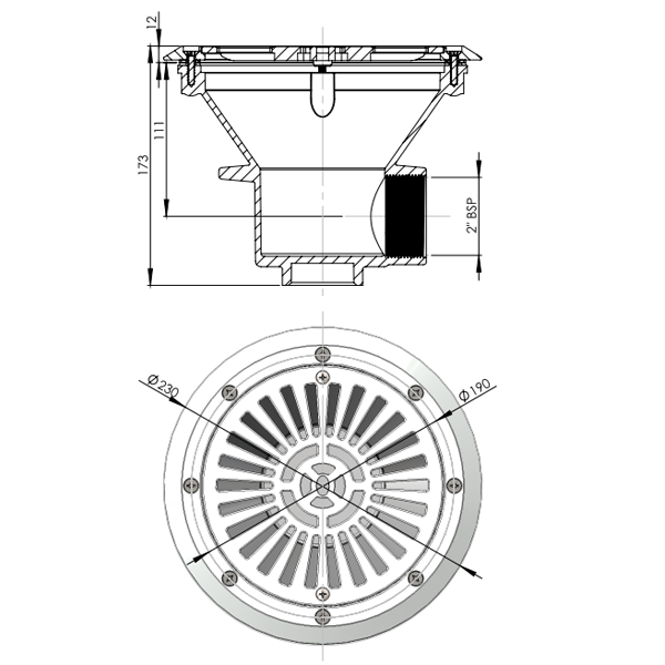 Bonde de fond de piscine liner Astralpool Parker - corps et grille en ABS blanc - diamètre 210 mm - 13 m³/h max