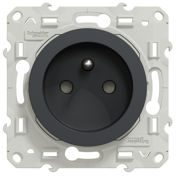 Prise de courant 2P+T Schneider Odace à encastrer - avec support de fixation à visser - anthracite - 16A 250V