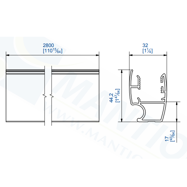 Poignée pour porte de placard coulissante Mantion Picostar 18 - alu laqué blanc - longueur 280 cm  - lot de 2
