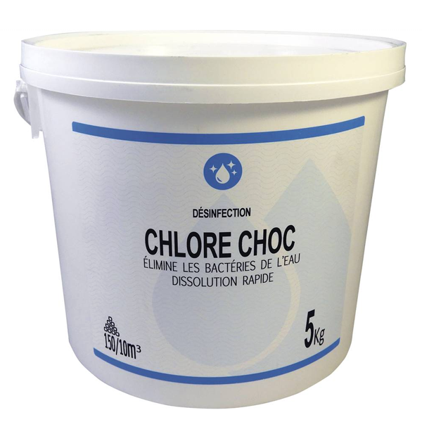 Traitement chlore choc anti bactéries piscine granulés Pot 5 kg