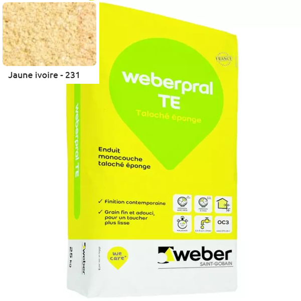 Enduit monocouche taloché éponge coloré Weberpral TE 231 Jaune ivoire - Sac de 25 kg