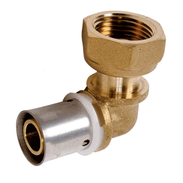 Raccord PER coudé 90° à sertir par écrasement avec écrou femelle tournant 3/8" en laiton - SERTIpress - pour tube Ø12 mm