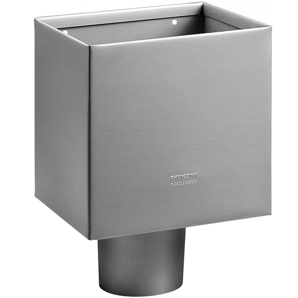 Boîte à eau en zinc Rheinzink pour descente de gouttière de 100 MM - 200 MM x 200 MM