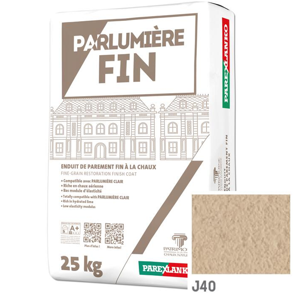 Enduit de parement à la chaux à grain fin Parexlanko Parlumière - J40 Sable jaune - Sac de 25 KG