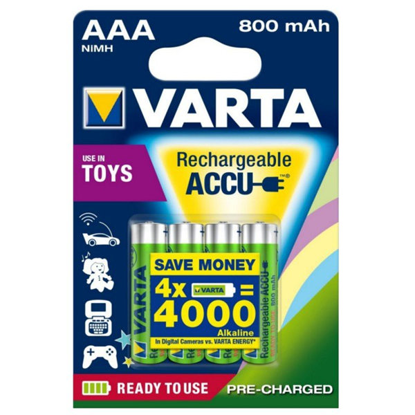 Piles rechargeables ACCU Varta AAA 800mAh - Blister de 4 piles